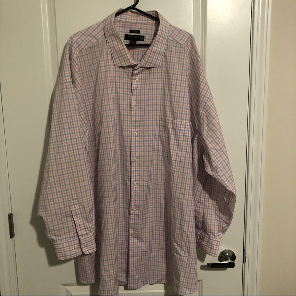 Pronto Uomo Big and Tall Pink Plaid Button Down Shirt. Size 22 36/37 Tall.